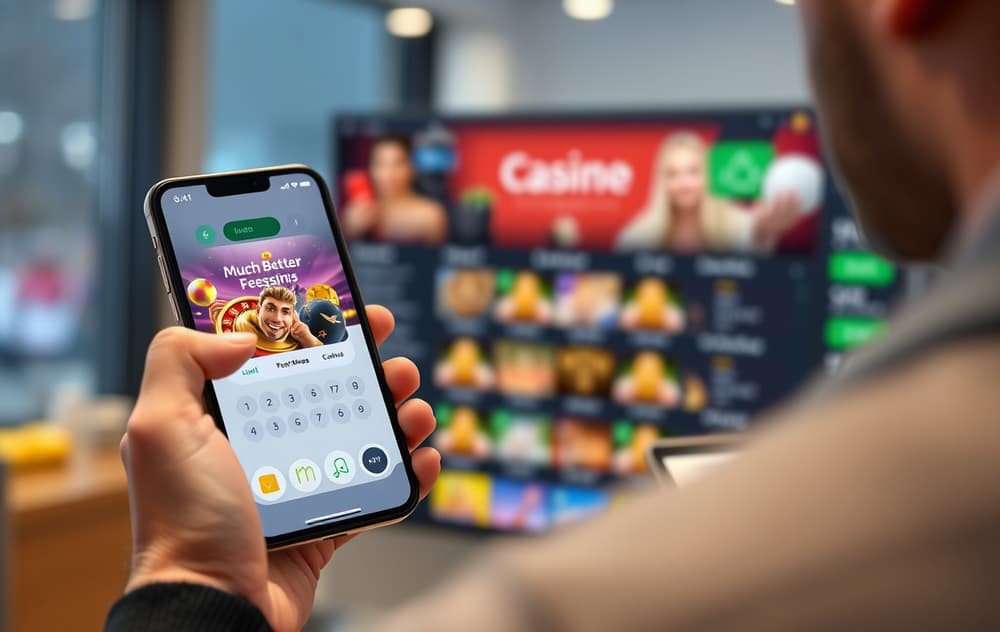 Person som bruker MuchBetter-appen på mobil for casinoinnskudd