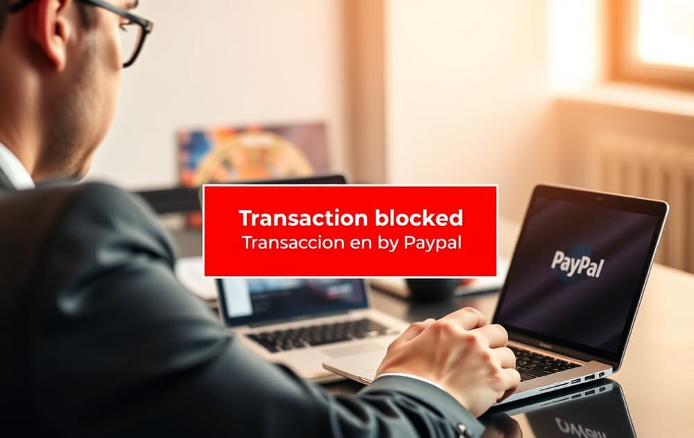 Skjermbilde av PayPal-betaling som blir blokkert med rød advarsel på et nettcasino.
